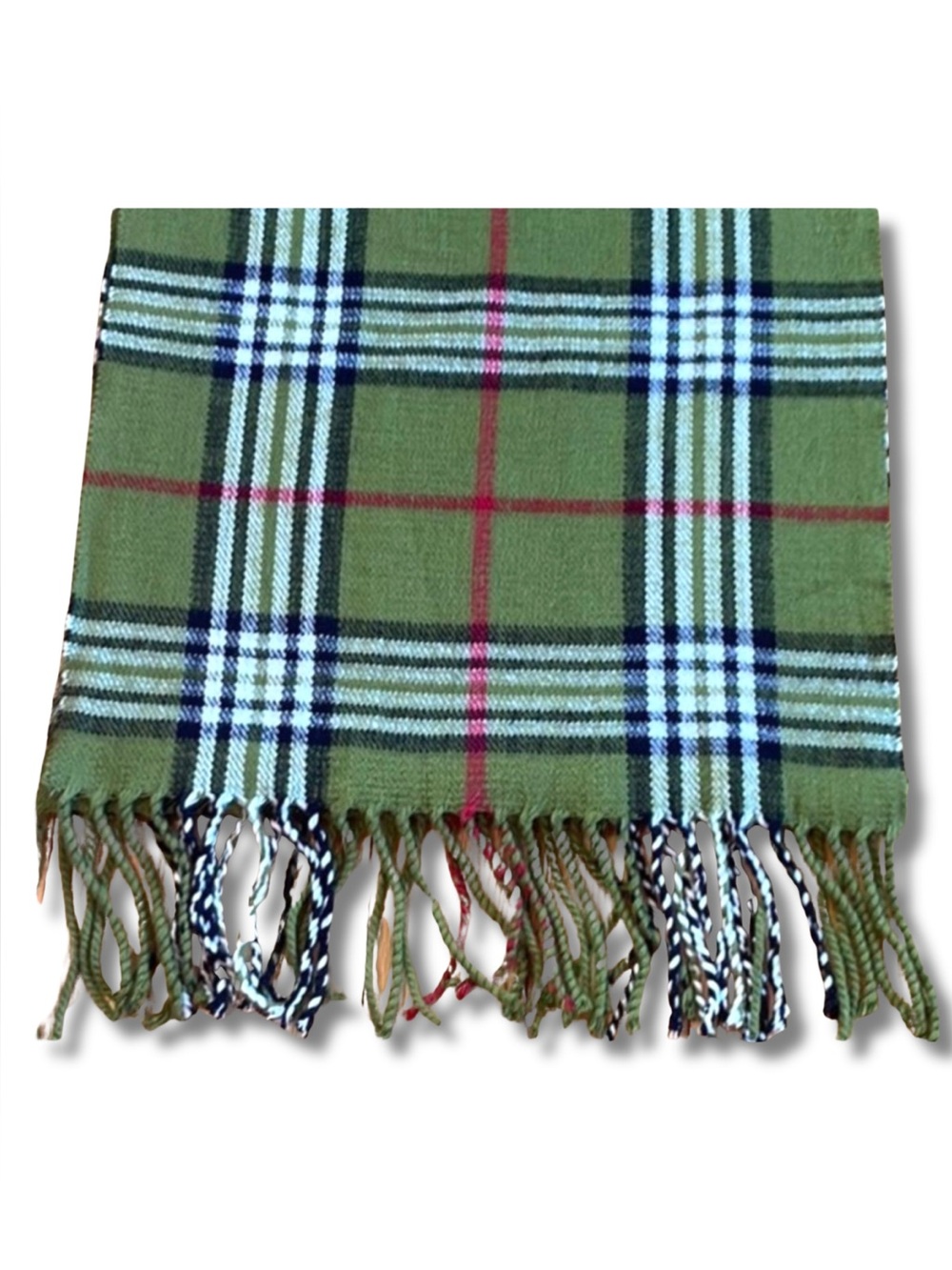 100% Cashmere Plaid Scarf Green Fringe Soft Luxury Winter Wrap Unisex